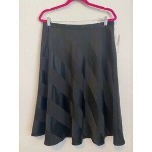NWT Talbots Petites Flare A Line Skirt Women's Black Striped Lind Size 12